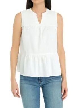 Sleeveless White Peplum V-Neck Women's Top